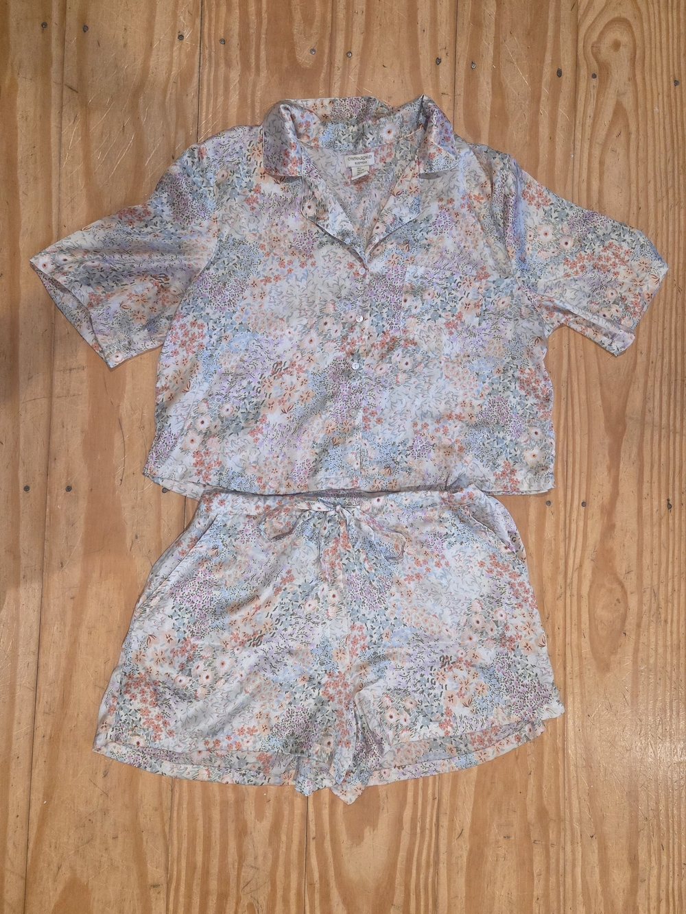 Cynthia Rowley Pastel Floral Satin Pajama Set - Light Blue Multi